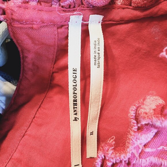 Anthropologie Women The Lainie Longsleeve Lace Cutwork Blouse Pink XL LinenBlend - Picture 3 of 16